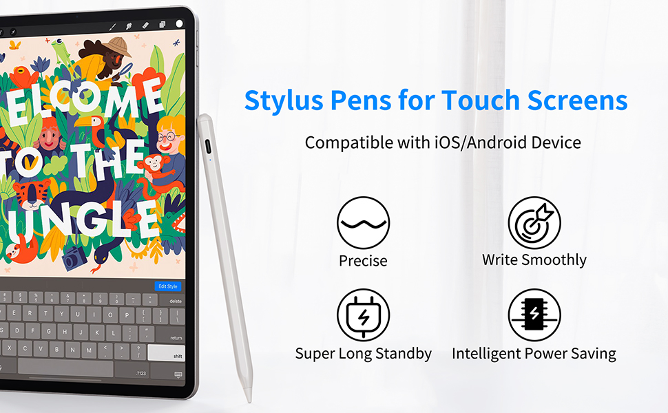 Lápiz óptico digital capacitivo activo Stylus Pen compatible con Android,  iOS y Windows para Tablets, Celulares y PC Táctil Color Blanco